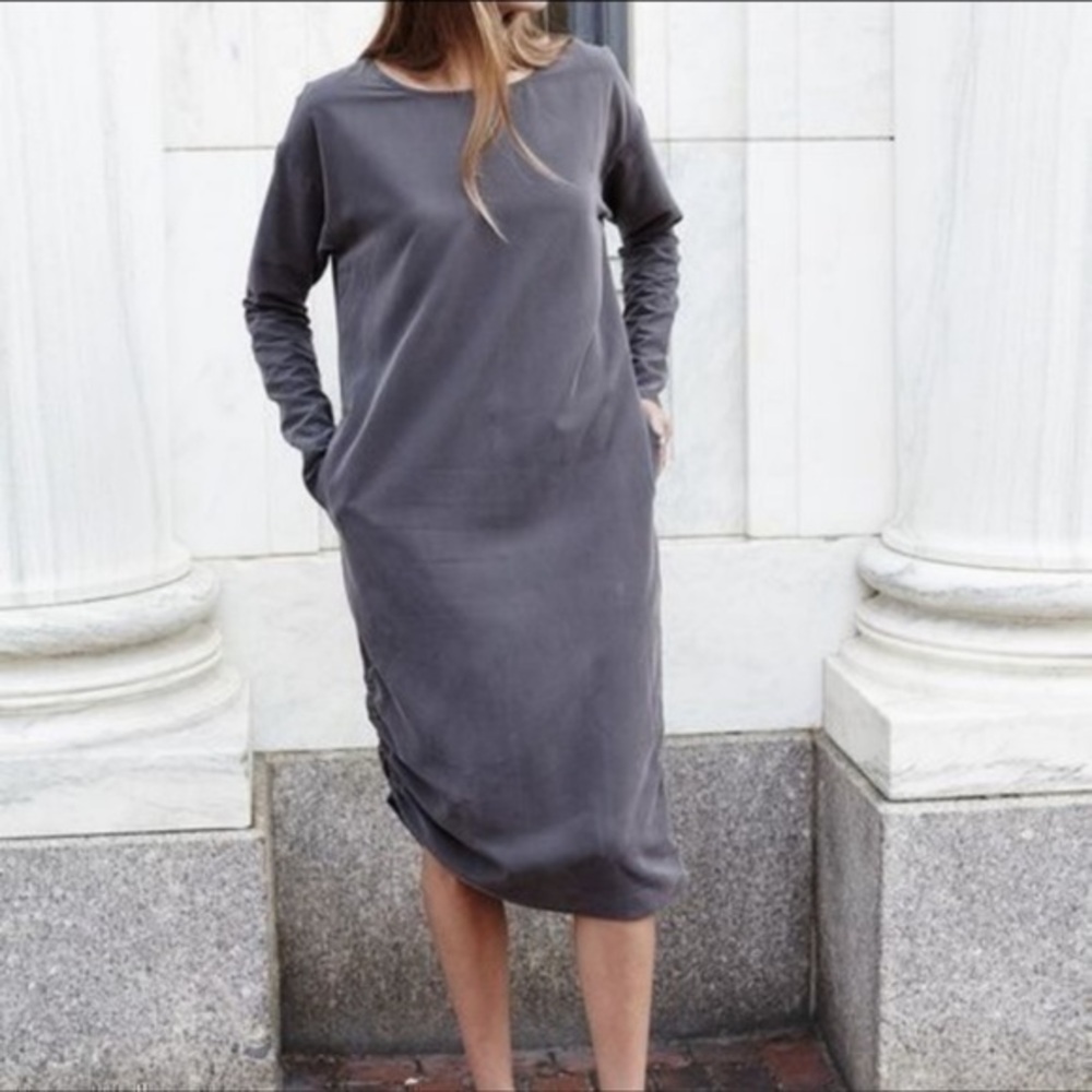 Emerson Fry Gray Ruched Tie Side Midi Dress S minimalist